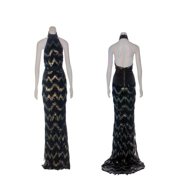 Zhivago Women's sequin gown Maxi Black Halter Party Dress Size XS - Picture 2 of 8